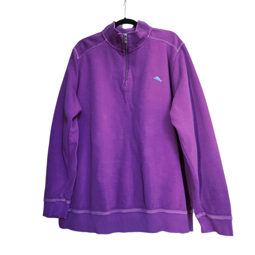 Tommy Bahama Men’s XXL Purple 1/4 Zip Pullover Sweatshirt Marlin Logo Cotton